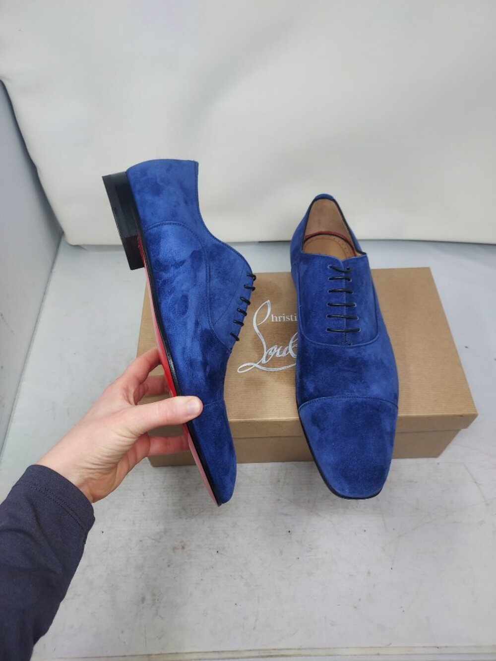 Christian Louboutin Blue Suede Greggo Oxford Shoe